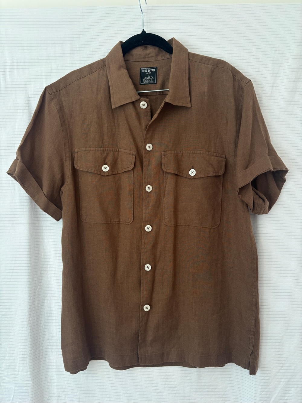 Todd Snyder X Baird McNutt Men’s Linen Panama Shirt Brown 100% Linen Size M